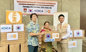 Mr. Iori Kato, UNFPA Director for the Pacific, together with Mr. Kapchae Ra, Country Director of KOICA Fiji Office (left)