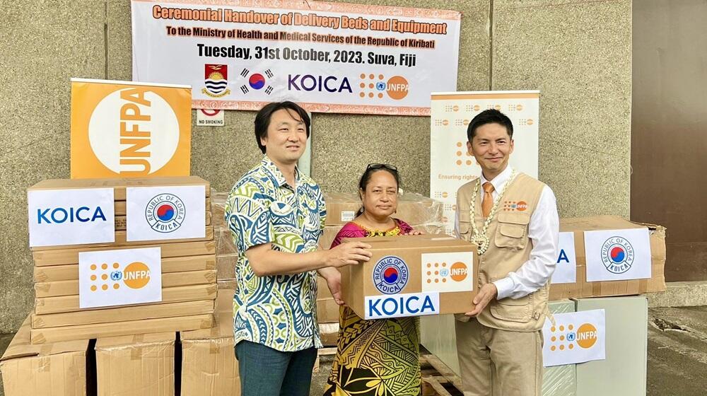 Mr. Iori Kato, UNFPA Director for the Pacific, together with Mr. Kapchae Ra, Country Director of KOICA Fiji Office (left)